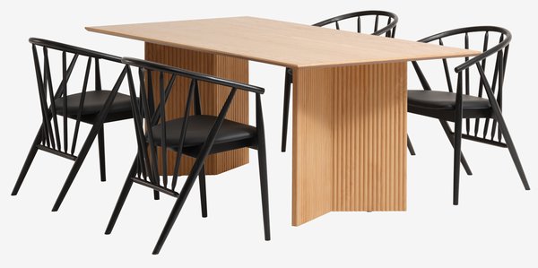 VESTERBORG L200 table chêne + 4 ARNBORG chaises noir