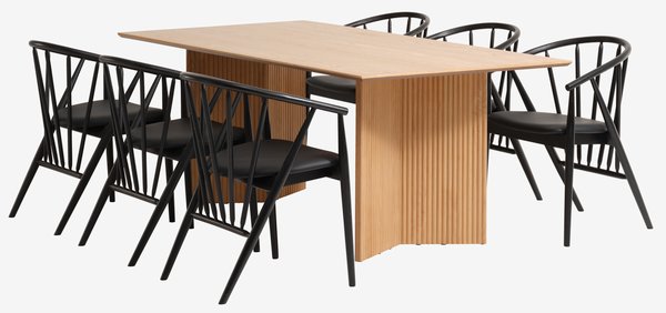 VESTERBORG D200 stôl dub + 4 ARNBORG- stoličky čierna