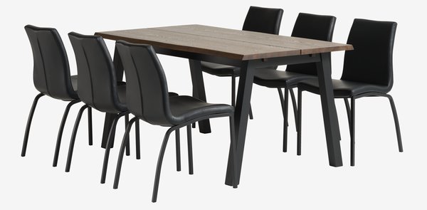 SKOVLUNDE L160 tafel donkereiken + 4 ASAA stoelen zwart