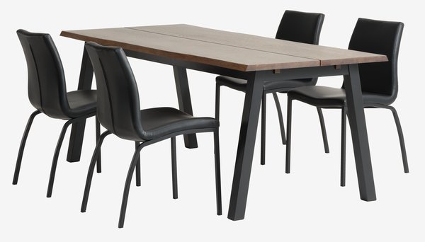 SKOVLUNDE L200 table chêne foncé + 4 ASAA chaises noir