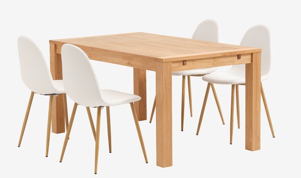HAGE tavolo L150 cm rovere + 4 TINGLEV sedie bianco/rovere