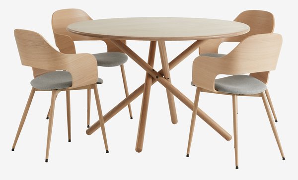 SKIBET D120 table light oak+4 HVIDOVRE chairs light oak