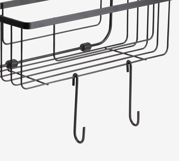 Shelf NACKA with multi hanging hooks black