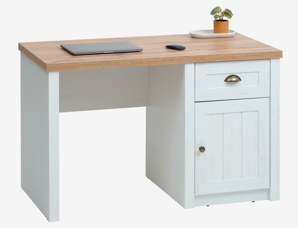 Bureau MARKSKEL 60x120 1 porte 1 tiroir blanc/couleur chêne