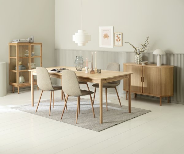 Mesa MARSTRUP L190/280 roble + 4 sillas BISTRUP arena