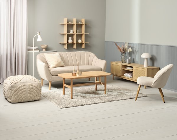 Sofa EGEDAL 2.5-seater beige fabric/oak colour