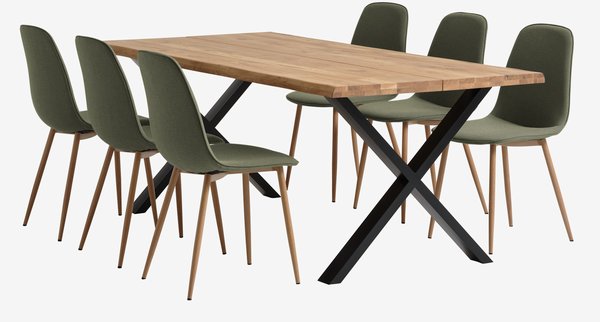 ROSLEV L200 table natural oak+4 BISTRUP chairs olive