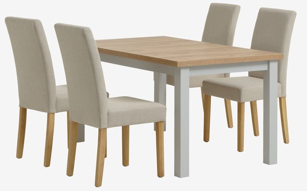 MARKSKEL L150/193 table gris clair + 4 TUREBY chaises beige
