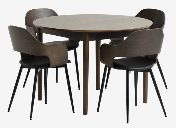 MARSTRAND tafel donker eik + 4 HVIDOVRE stoelen donker eik