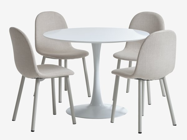 RINGSTED D100 table white + 4 EJSTRUP chairs beige