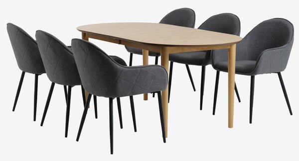 EGENS Μ190/270 τραπέζι δρυς + 4 SABRO καρέκλες γκρι/μαύρο