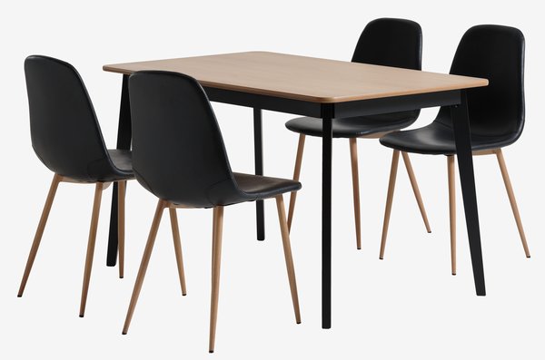 JEGIND L130 table oak/black + 4 JONSTRUP black/oak