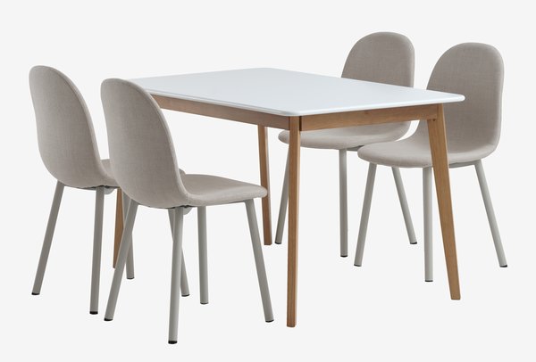 JEGIND L130 tafel wit + 4 EJSTRUP stoelen beige