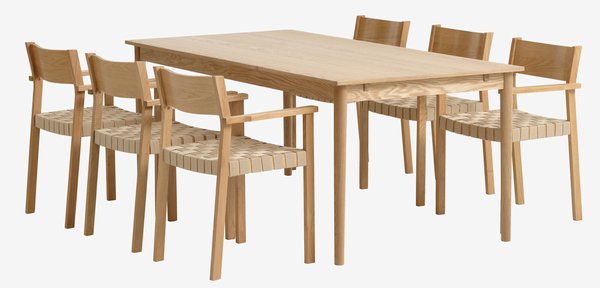 Table MARSTRUP L190/280 chêne + 4 chaises VADEHAVET chêne