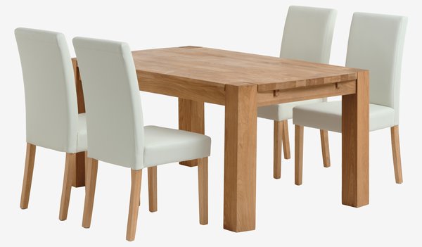 OLLERUP C160 mesa carvalho + TUREBY cadeiras branco