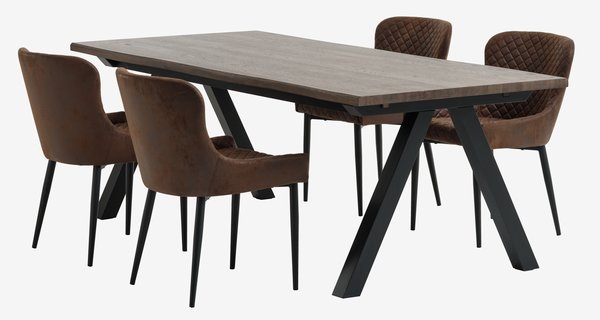 SANDBY L210 table chêne foncé + 4 PEBRINGE chaises brun/noir