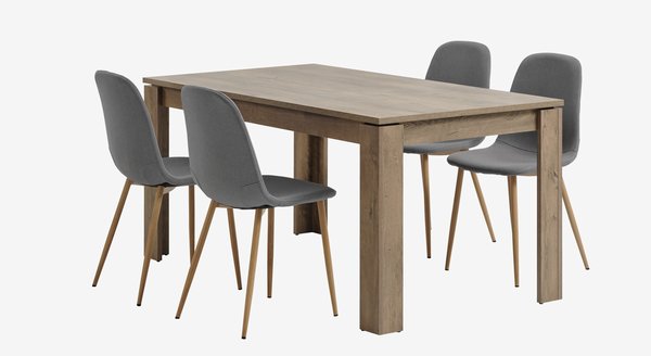 VEDDE L160 table wild oak + 4 JONSTRUP chairs grey/oak