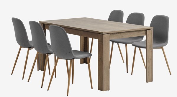 VEDDE L160 table wild oak + 4 JONSTRUP chairs grey/oak