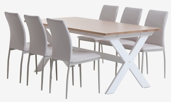 VISLINGE H190 asztal natúr + 4 TRUSTRUP szék fehér