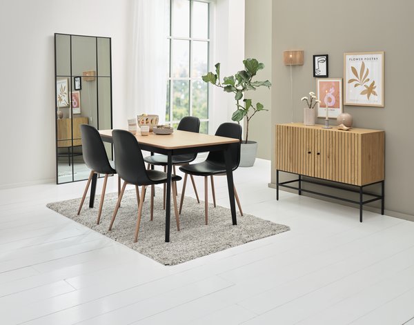 JEGIND L130 table oak/black + 4 JONSTRUP black/oak