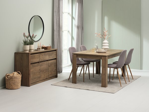 VEDDE L160 table wild oak + 4 JONSTRUP chairs grey/oak