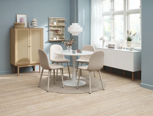 RINGSTED Ø100 stůl bílá + 4 EJSTRUP židle beige