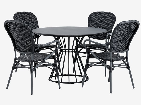 FAGERNES Ø110 τραπέζι + 4 SAKSBORG καρέκλες γκρι