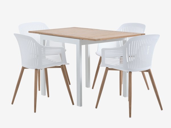 RAMTEN L72 table eucalyptus + 4 VANTORE chaises blanc