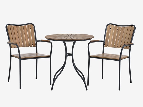 Table BASTRUP Ø65 + 2 chaises BASTRUP bois dur/noir