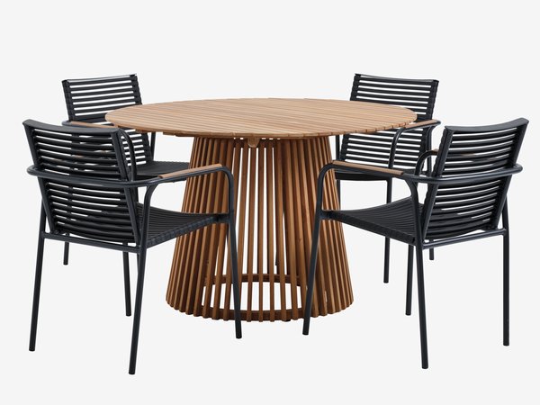 UDBYNEDER Ø120 τραπέζι τικ + 4 NABE καρέκλες μαύρο