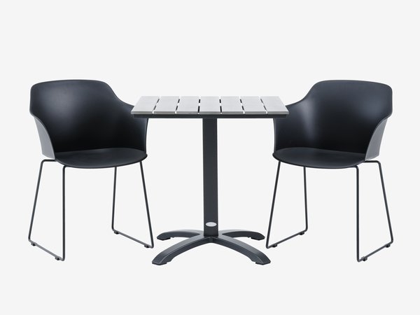 HOBRO Μ70 τραπέζι γκρι + 2 SANDVED καρέκλες μαύρο