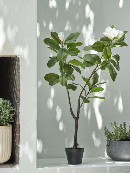 Artificial plant SPINDEL H120cm green/white magnolia