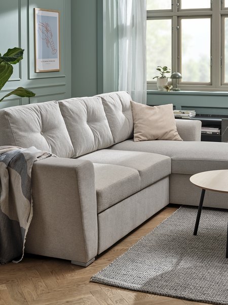 Sofa bed chaise longue VEJLBY light sand fabric