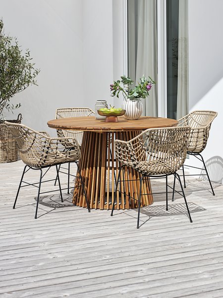 Table HOLTE Ø120 bois dur + 4 chaises ILDERHUSE naturel