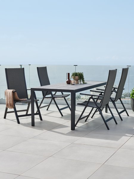 Table PINDSTRUP L205 gris + 4 chaises UGLEV inclinable gris