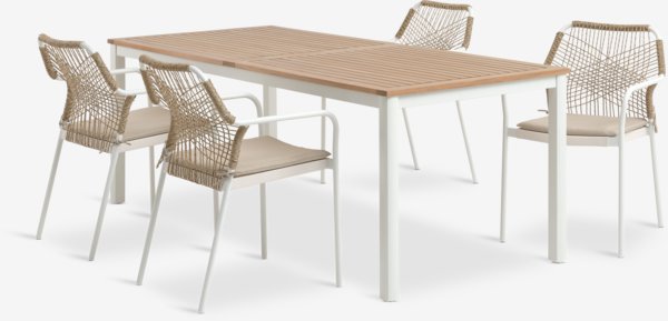 RAMTEN D206 stół drewno twarde + 4 FASTRUP krzesło biały