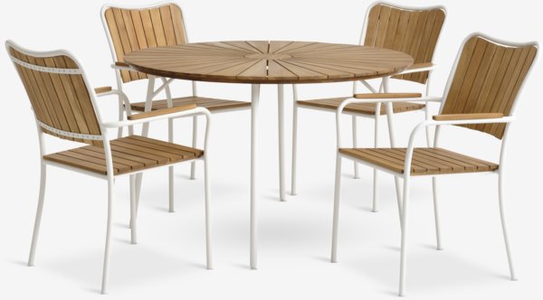 BASTRUP Ø120 tafel + 4 BASTRUP stoelen naturel/wit