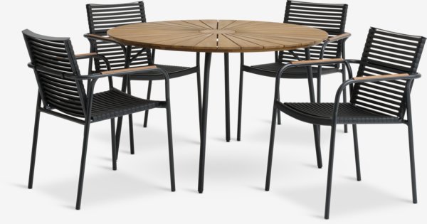 BASTRUP Ø120 table naturel/noir + 4 NABE chaises noir