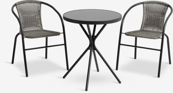 RADSTRUP Ø60 pöytä musta+ 2 GRENAA tuoli musta
