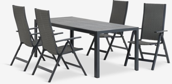 Tavolo PINDSTRUP L205 cm + 4 Sedie UGLEV grigio