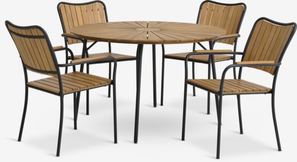 BASTRUP D120 table + 4 BASTRUP chair natural/black