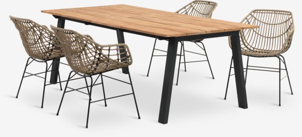 BARSMARK L210 table teak + 4 ILDERHUSE chair natural