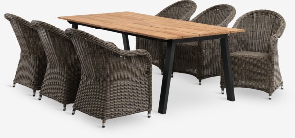 BARSMARK L210 table teak + 4 GAMMELBY chair grey