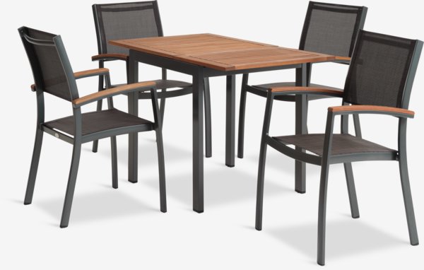 YTTRUP H75/126 asztal keményfa + 4 MADERNE szék szürke