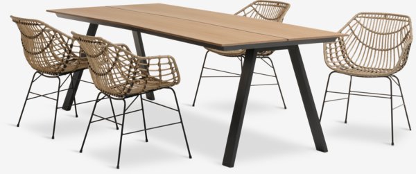 FAUSING L220 Tisch + 4 ILDERHUSE Stühle natur