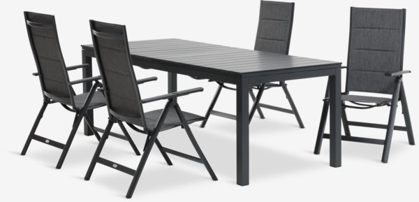 VATTRUP P206/319 pöytä musta + 4 MYSEN tuoli harmaa