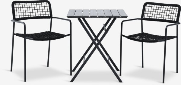 SANDVIKA L70 table + 2 LABING chaises noir