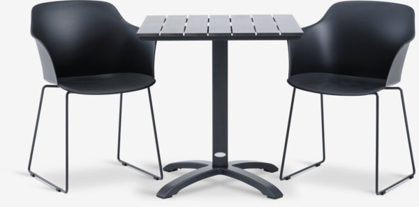 HOBRO L70 tafel + 2 SANDVED stoelen zwart