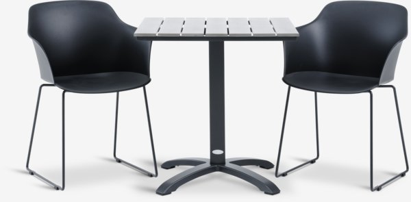 HOBRO L70 bord grå + 2 SANDVED stol svart