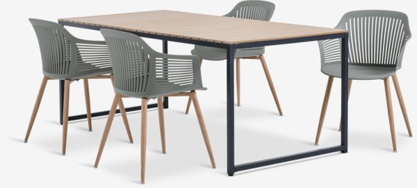 DAGSVAD L190 table natural + 4 VANTORE chair olive